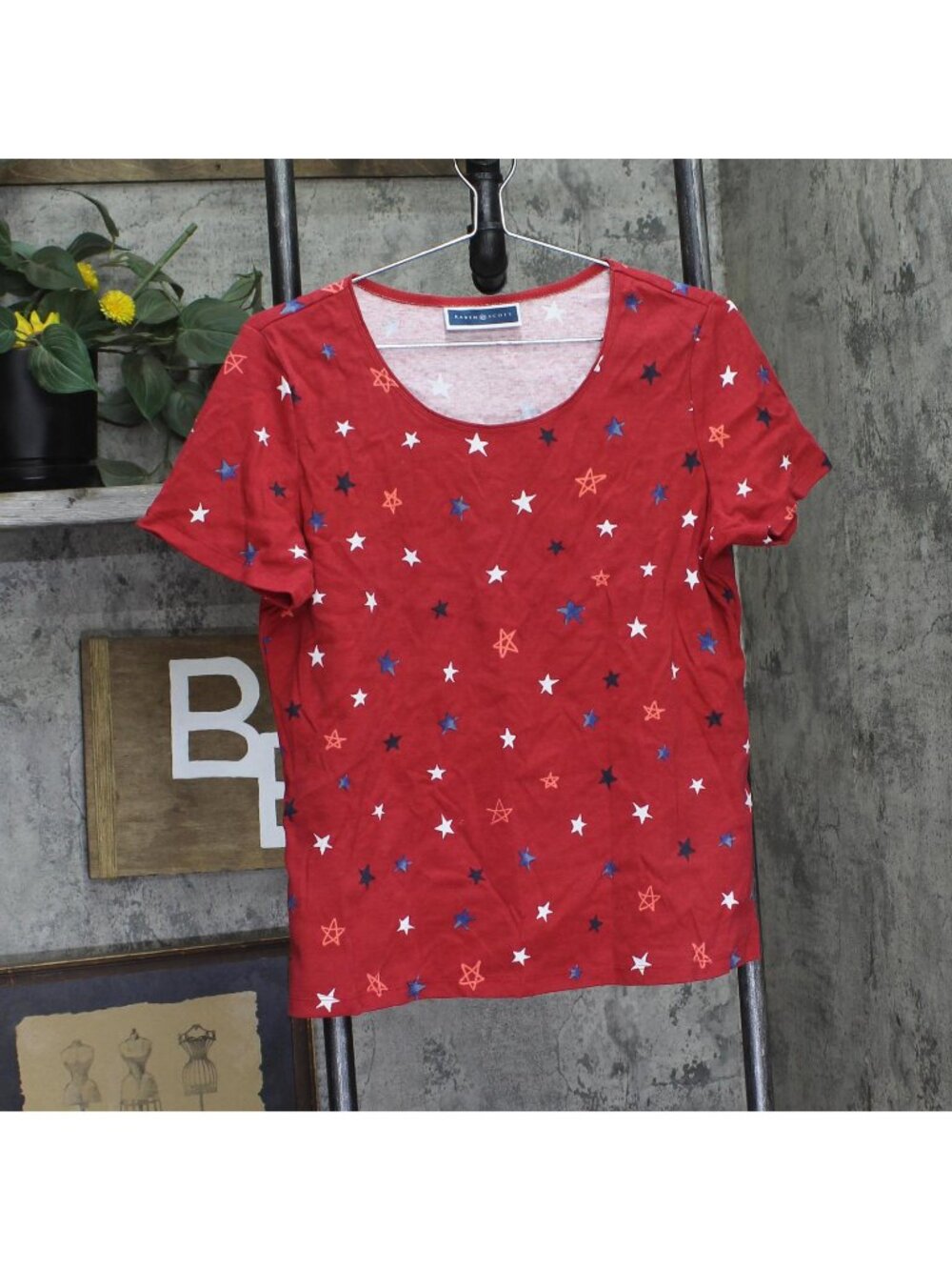 Karen Scott Womens Knit Star A-Line Shirt Top Red Multi LP